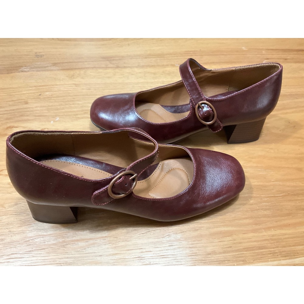 EuroSoft by Sofft Womens Burgundy Mary Jane Buckle Block Heel Pumps Shoes 10m